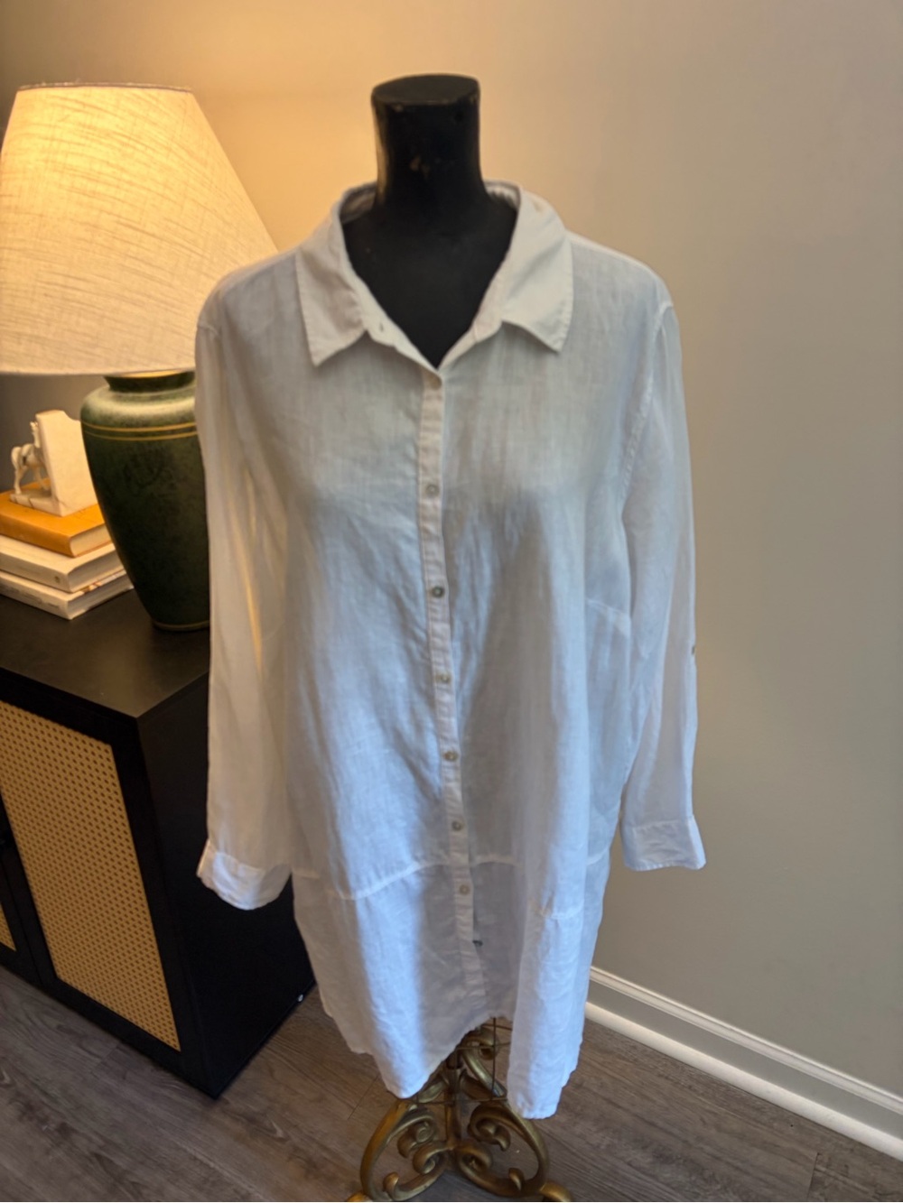 Tahari Coastal Old Money 100% Linen White Shirt Dress Tunic Size 2X Beach - Picture 3 of 15